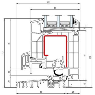 Aluplast IDEAL 8000 Türschwelle 20mm innen öffnend Classic-Line 105mm - 180x30