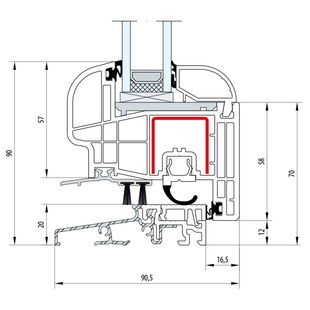 Gealan S 8000 Balkontürschwelle 20mm Round-Line Flügel 6-Kammer - 8096