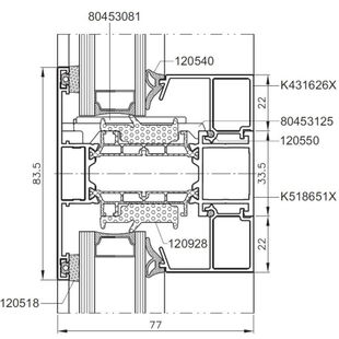 Aluprof MB-77 Kämpfersprosse 83,5 mm Detailzeichnung