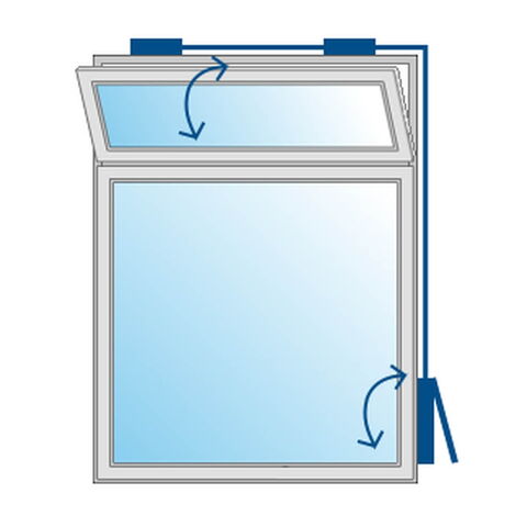 Fenster mit Oberlichtöffner in schematischer Zeichnung