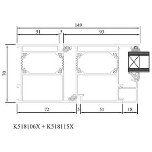 Drutex MB 70 Tür nach außen Rahmen Schnitt Detailzeichnung
