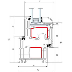 Gealan S 8000 Fenster Classic-Line 116mm Flügel 5-Kammer - 8001 - 8092