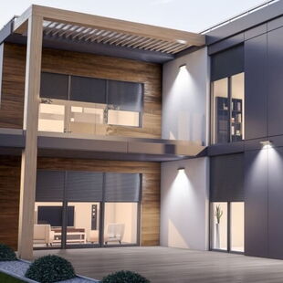 Bodenfenster mit Rollladen in Anthrazit für die Terrasse