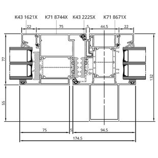 Drutex MB-86SI Tür nach innen mit Kämpfer mit Hohlraumverstärkung Detail
