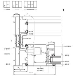 Aluprof MB-77 HS Tür Rahmen mit Fest Flügel Detailzeichnung