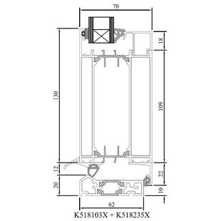 Drutex MB 70 Tür nach innen Schwelle Detailzeichnung