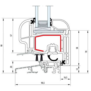 Gealan S 8000 Balkontürschwelle 20mm Round-Line Flügel 5-Kammer - 8068