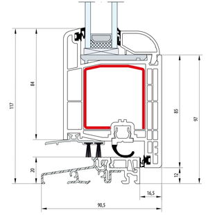 Gealan S 8000 Terrassentürschwelle 20mm Classic-Line innen öffnend - 8081