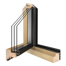 Hout-aluminium kozijnen binnen grenen, buiten zwart