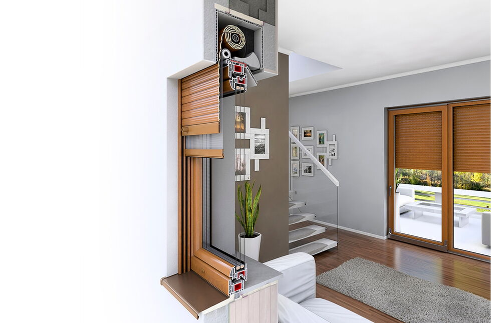 Aufsatzrollladen Drutex RN mit Kunststofffenster Einbau