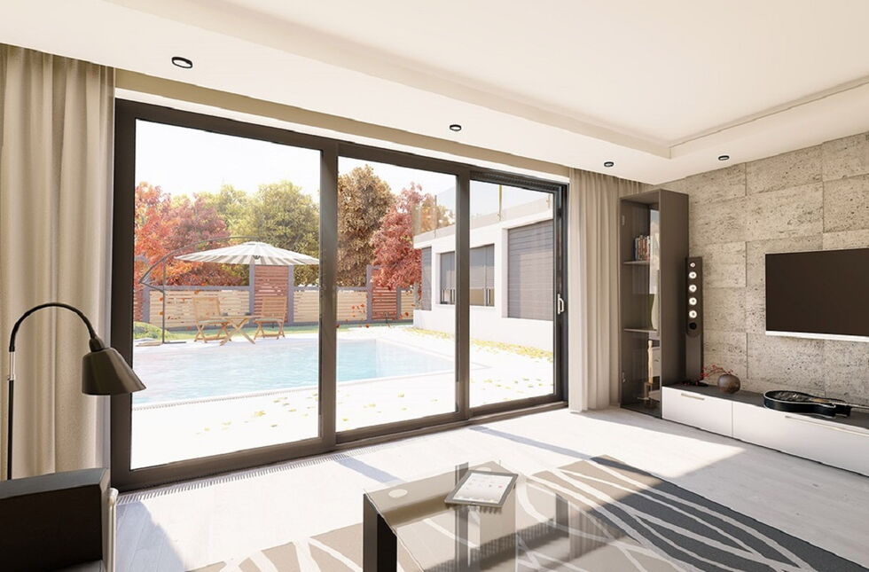 Terrasse mit Schiebetür MB-Slide aus Aluminium