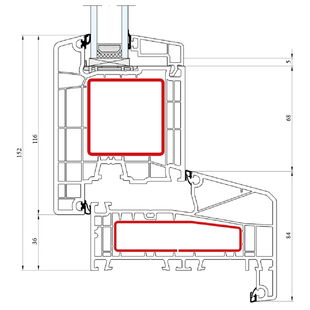 Aluplast IDEAL 7000 NL Tür außen öffnend ohne Umkehrprofil Flosse 20mm- 170x54 - 170x35