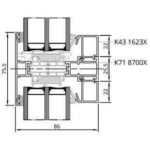 Drutex MB-86SI Kämpfersprosse 75,5mm Detailzeichnung