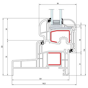 Gealan S 8000 - Monoblock 129mm - Fenster Round-Line Flügel 5-Kammer - 5501 8068