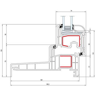Gealan S 8000 - Monoblock 169mm - Fenster Classic-Line Flügel 5-Kammer - 5503 8092