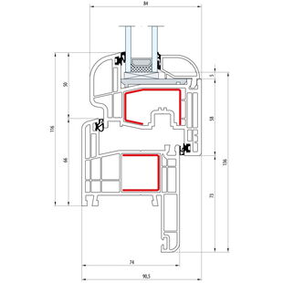 Gealan S 8000 - Renovation - Fenster Round-Line Flügel 5-Kammer - Flosse 35mm - 8033 8068