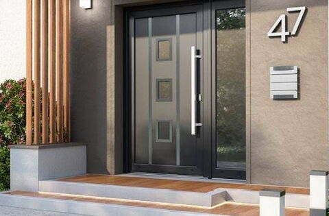 Kunststoff-Haustür 2-Lichtausschnitte mit Seitenteil