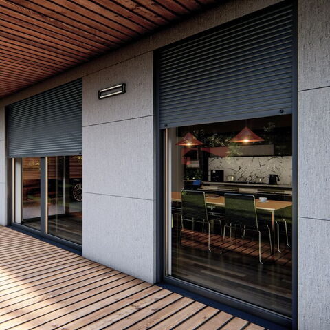 Bodentiefe Fenster mit Rollladen