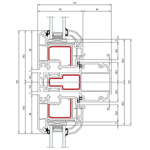 Aluplast IDEAL Nordline Pfosten 61mm Fenster Nordline Bautiefe 114mm (Horizontal) - 140x99 - 140x93