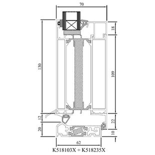 Drutex MB 70 HI Tür nach innen Schwelle Detailzeichnung