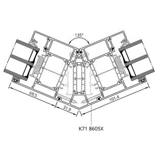 Drutex MB-86SI Eckprofil 135° innen Detailansicht