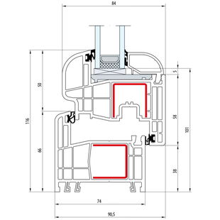 Gealan S 8000 Fenster Round-Line 116mm Flügel 6-Kammer - 8001 - 8096