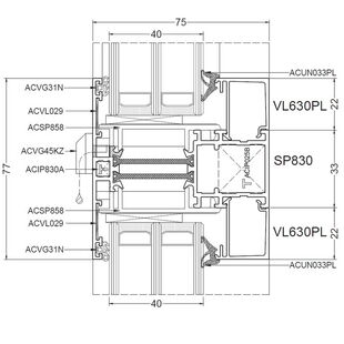 Aliplast Superial Tür glasteilender Kämpfer 77mm - SP830