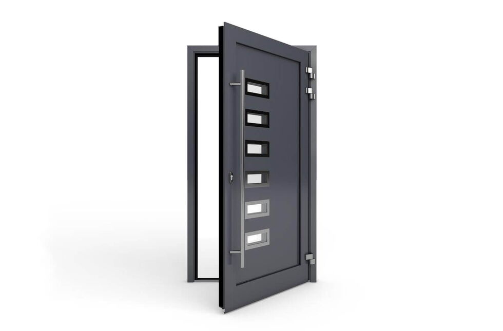 Aluminium-Haustür MB-86 SI mit Türbändern offen