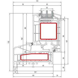 Aluplast IDEAL 7000 NL Tür innen öffnend Classic-Line 152mm Flosse 20mm - 170x54 - 170x33