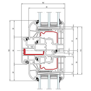 Aluplast IDEAL 8000 Stulp 64mm Fenster Round-Line 77mm - 180x64 - 180x22