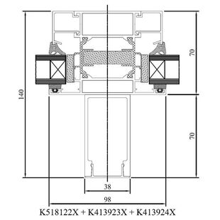 Drutex MB 70 HI Statik Profil außen Detailzeichnung