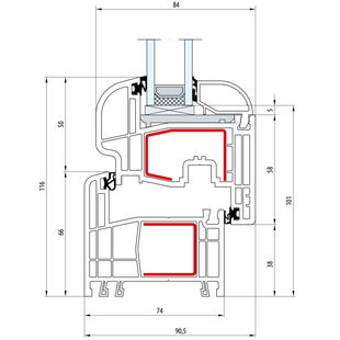 Gealan S 8000 Fenster Round-Line 116mm Flügel 5-Kammer - 8001 - 8068