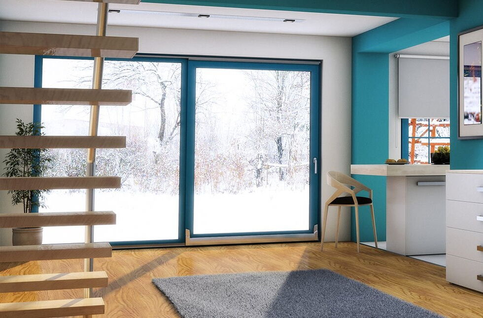 Kunststoff Parallel-Schiebe-Kipp-Tür in Blau