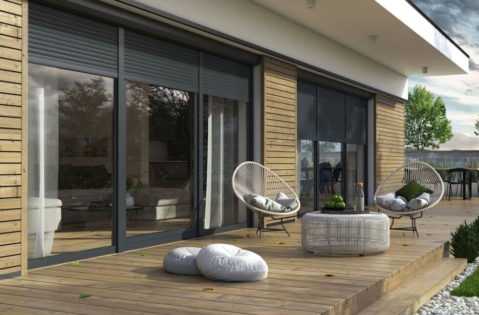 Terrassendeuren met rolluiken in antraciet
