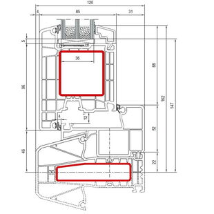 Aluplast IDEAL 7000 NL Pfosten 84mm Tür außen öffnend Classic-Line- 170x57 - 170x58 - 170x35