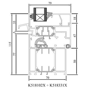 Drutex MB 70 Rahmen mit Flügel und Wasserschenkel Detail