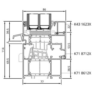 Drutex MB-86SI Fenster Schnitt Wasserschenkel Detail