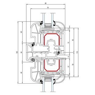 Aluplast IDEAL 4000 Stulp 44mm Fenster Round-Line 77mm 140x65-140x22