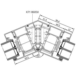 Drutex MB-86SI Eckprofil 135° außen Detailansicht