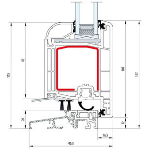 Gealan S 8000 Terrassentürschwelle 20mm Classic-Line außen öffnend - 8078