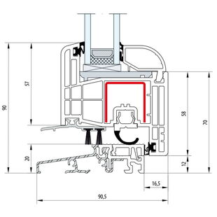 Gealan S 8000 Balkontürschwelle 20mm Classic-Line Flügel 6-Kammer - 8095