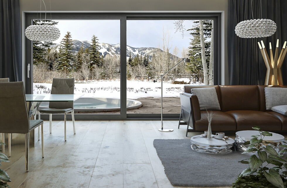 Aluminium hefschuifpui in grijs naar het terras