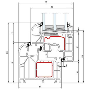 Aluplast IDEAL 8000 Fenster Round-Line 119mm - 180x03 - 180x22