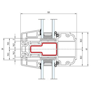 Aluplast IDEAL Nordline Pfosten 61mm Bautiefe 101mm (Vertikal) - 140x98