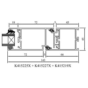 Drutex MB 45 Balkontür nach innen Detailzeichnung Profil