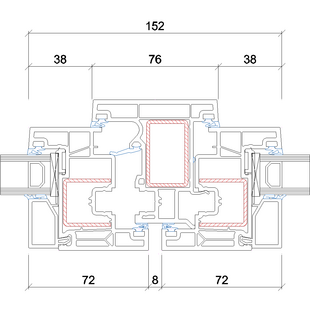 Gealan Linear mit Stulp 74mm Fenster 72mm - 7044-7072