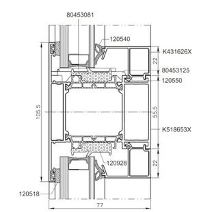 Aluprof MB-77 Kämpfersprosse 105,5 mm Detailzeichnung