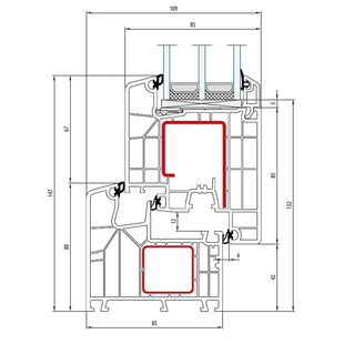 Aluplast IDEAL 8000 Tür innen öffnend Classic-Line 147mm - 180x05 - 180x30