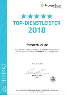 ProvenExpert klantbeoordelingen-keurmerk Fensterblick 2018