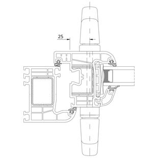 Drutex Iglo EXT Griff Dornmaß 25 beidseitig Detailzeichnung - 50001 50016 DM 25